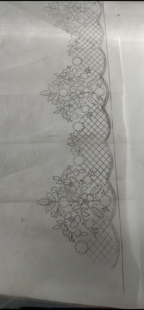 Dupatta Border Embroidery, Lace Drawing Sketches, Khaka Designs Embroidery, Khakha Designs, Cotton Crochet Patterns, Indian Embroidery Designs, Outline Embroidery, Tambour Beading, Hand Work Design