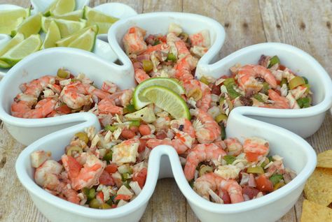 Spanish Seafood Salad with shrimp, crab, octopus, veggies & olives. Loaded with fresh, bold flavor & just the right amount of heat | www.craftycookingmama.com Salad Names, Spanish Shrimp, Salad With Shrimp, Octopus Salad, Sea Food Salad Recipes, Salad Salad, Seafood Salad, Puerto Rican Recipes, Seafood Boil