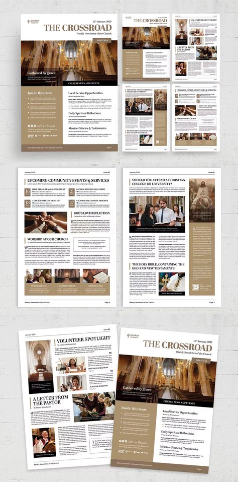 Church Newsletter Template AI, EPS, INDD Bulletin Template Design, Nonprofit Newsletter Design, Newsletter Layout Ideas, Canva Church Templates, Graphic Design Newsletter, Newsletter Ideas Design, Newsletter Cover Design, Church Newsletter Ideas, Newsletter Design Layout Templates