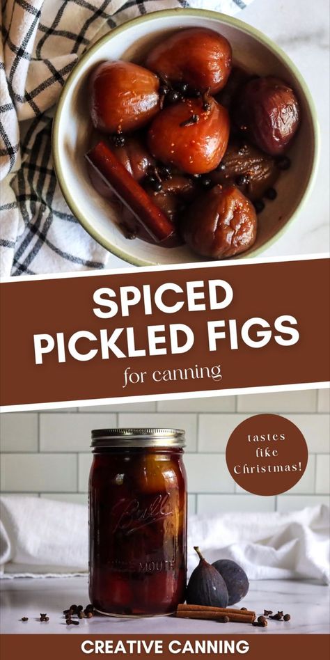 pickled figs with cinnamon and cloves in canning jars Pickled Fruit Recipes, Recipes With Cloves, Clove Recipes, Pickled Walnuts Recipes, Pickled Figs, Fig Canning Recipes, Christmas Preserves, Pickled Figs Recipe, Christmas Canning