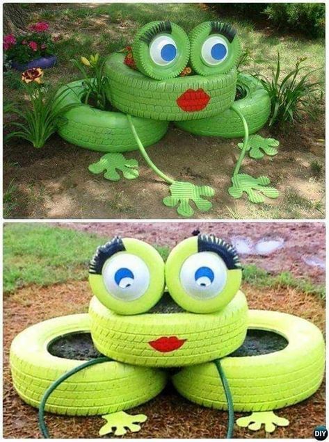 Tire Frog, Frog Planter, Tire Garden, Bright Morning, Container Garden Design, Diy Raised Garden, Raised Garden Beds Diy, Recycled Garden, Garden Images