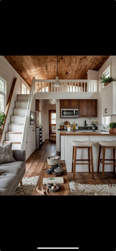 Tiny Cabin Loft Ideas, 12 By 32 Shed House Interior, Shed Tiny Home Interior, Lofted Shed House, Tiny Cabin Loft, Shed Cabin Interior, 14x40 Shed House, 14x40 Shed House Interior, 16x40 Shed House Interior