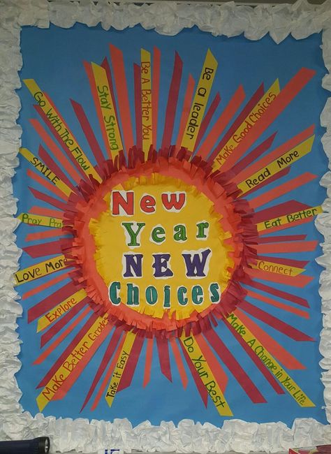 New Year Bulletin – Sun Light Theme Bulletin Board, New Year’s Bulletin Board Ideas, Patriotic School Bulletin Boards, Be The Reason Someone Smiles Today Bulletin Board, Christian New Years Bulletin Board Ideas, New Year New You Bulletin Board, New Year Preschool Bulletin Board Ideas, Happy New Year Classroom Door Ideas, Junior High Bulletin Board Ideas