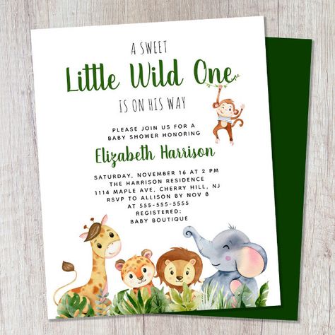 Wild One Safari Baby Boy Shower Invitation Safari Baby Boy, Baby Boy Invitations, Safari Baby Shower Invitations, Boy Shower Invitations, Watercolor Cute, Safari Baby, Safari Baby Shower, Baby Shower Invitations For Boys, Cute Elephant