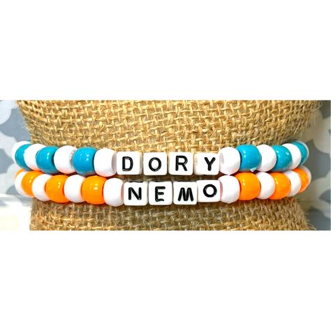 Set Of 2 Dory And Nemo Bead Friendship Bracelet Osfm Nwt Features: 1 Bead Bracelet That Says Dory With White & Blue Plastic Beads *1 Bead Bracelet That Says Nemo With Orange & White Plastic Beads *One Size Fits Most *Handmade By My Daughter To Make Extra Money *New Bundle & Save... Reasonable Offers Welcome! Check Out Our Other Handmade Bracelets And More Thing 1 Thing 2 Bracelets, Clay Beads Friendship Bracelet Ideas, Clay Bracelet Ideas For Best Friends, Beaded Bff Bracelets, The Office Bracelets, Bsf Clay Bead Bracelets, Rod Wave Bracelets, Moana Clay Bead Bracelet, Best Friend Bead Bracelet Ideas