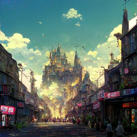 Urban Fantasy Landscape, Modern Fantasy Kingdom, Urban Fantasy Art Cityscapes, Modern Kingdom Aesthetic, Modern Fantasy City Concept Art, Fantasy City Modern, Modern Fantasy Aesthetic, Modern Fantasy City, World Building Art