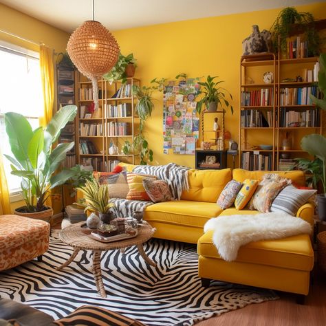 My Images Living Room Designs With Yellow Walls, Yellow Sofa Interior, Yellow Sitting Room, Boho Living Room Yellow, Yellow Sofa Living Room, Mustard Yellow Rug Living Room, Retro Yellow Living Room, Mustard Sofa Living Room Ideas, Diy Home Decor Bohemian