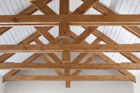 Roof Joist, Vaulted Ceiling Ideas, Exposed Trusses, Roofing Design, Roof Truss Design, Wood Truss, Gazebo Roof, Property Ideas, Exposed Rafters