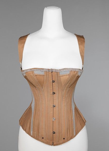 Corset, Madame McCabe, 1887-90, American, cotton/metal/bone/elastic. From the Brooklyn Museum Costume Collection at The Metropolitan Museum of Art. Victorian Corsets, Cotton Corset, Victorian Corset, Corset Bra, Lingerie Vintage, Vintage Corset, Period Outfit, Costume Institute, Costume Collection