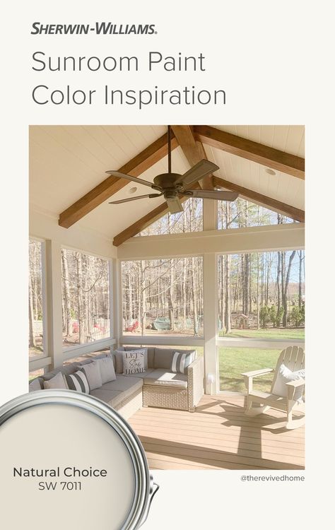 Creamy yet cool, Natural Choice SW 7011 by Sherwin-Williams, feels warm and welcoming. Great for making a friendly impression in your sunroom. Tap this pin to order a FREE color chip. (Photo courtesy: @therevivedhome on Instagram.) #sherwinwilliams #DIY #interiordesign #color #inspiration #paint #whitepaint #sunroom #interiorpaint #neutralpaint Sunroom Colors Paint, Sunroom Paint Colors, Natural Choice Sherwin Williams, Sunroom Colors, Paint Color Inspiration, Sherwin Williams Colors, Gray Walls, Sherwin Williams Paint Colors, House Plans And More