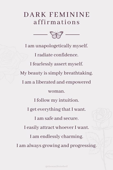 Womens Affirmations, Receiving Affirmations, Spiritual Affirmations For Women, Man Eater Affirmations, Daily Female Affirmations, Glamour Affirmations, Dark Feminine Affirmations Wallpaper, Goth Affirmations, Dark Feminine Affirmations