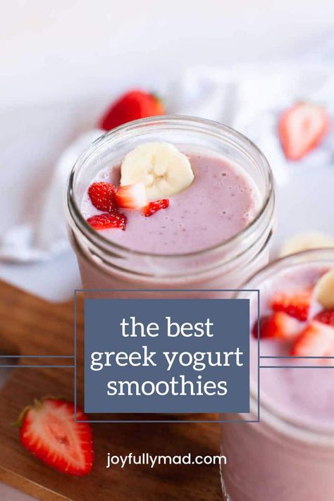 Start your morning with these Greek Yogurt Smoothie Recipes you need to try ASAP! There are so many flavors that you can experiment with. Greek yogurt smoothies can be healthy AND delicious! Smoothie Recipes Healthy With Yogurt, Smoothies Using Greek Yogurt, Plain Yogurt Smoothie Recipes, Protein Shakes With Yogurt, Yogurt And Fruit Smoothie, Vanilla Yogurt Smoothie Recipes, How To Sweeten Greek Yogurt, Healthy Yogurt Smoothies, Yogurt Based Smoothies