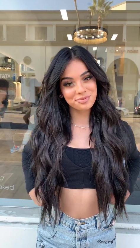 Black Brown Hair Balayage, Black Color Hair Styles, Layers Long Black Hair, Dark Brown Hair Round Face, Black Hair And Dark Brown Eyes, Chocolate Brown Hair With Green Eyes, 2 Color Hair Ideas, Women’s Haircuts Long Hair, Black Hair Summer