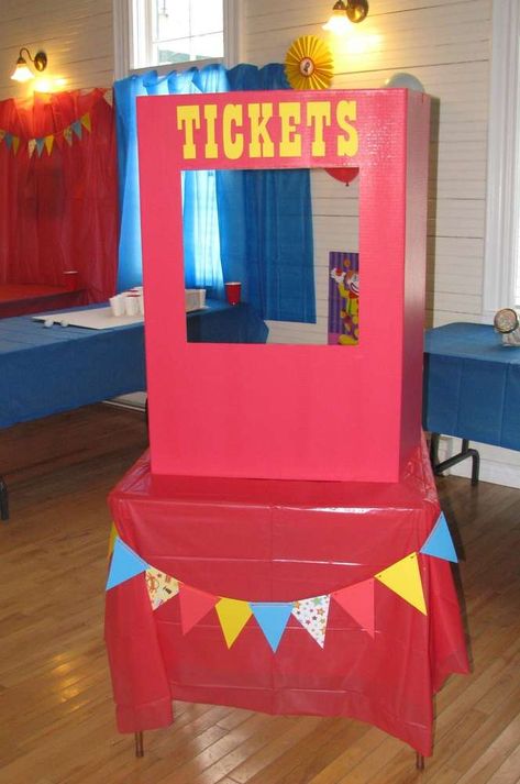 Birthday Carnival for 2 | CatchMyParty.com Easy Carnival Decorations Diy, Easy Carnival Decorations, Diy Carnival Ticket Booth, Carnival Themed Dance, Ticket Booth Carnival, Ticket Booth Diy, Carnival Decorations Diy, Diy Ticket Booth, Carnival Booth Ideas