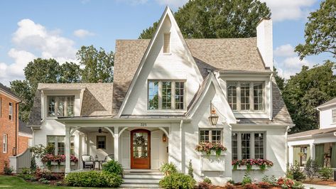 Before and after: Check out this Pinterest-worthy, cottage-inspired home on Hillside Avenue White Exterior Paint Colors, White Exterior Paint, Brick Cottage, Painted Brick House, Fairytale Cottage, Cottage Exterior, Lots Of Windows, Casa Vintage, Casa Exterior