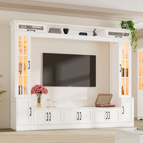 Faster shipping. Better service Basement Entertainment Wall Ikea, Recessed Wall Tv Cabinet, Tv Cabinet For Wall, Tv Wall Glass Cabinets, Entertainment Unit Glass Doors, Basement Tv Room Storage, Display Shelves Tv, Built In Cabinetry Along Wall Under Tv, Recessed Tv Bookcase