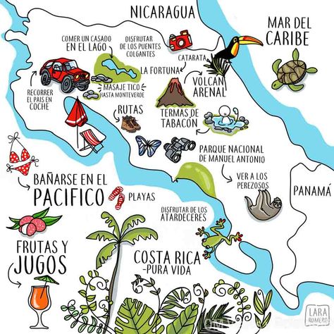 mapa-Costa-Rica Costa Rica Doodles, Beach Fotos, Costa Rica Map, Costa Rica Art, Madrid Travel, Panama Travel, Visit Costa Rica, Puntarenas, Mom Cards