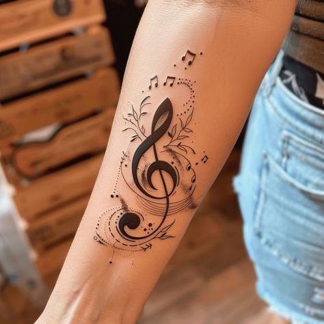 Wrist Tattoos For Women Floral, Music Tattoo Arm, Music Notes Tattoo Designs, Music Wrist Tattoos, Feminine Forearm Tattoo, Music Heart Tattoo, Music Lover Tattoo, Violin Tattoo, Forearm Tattoo Designs