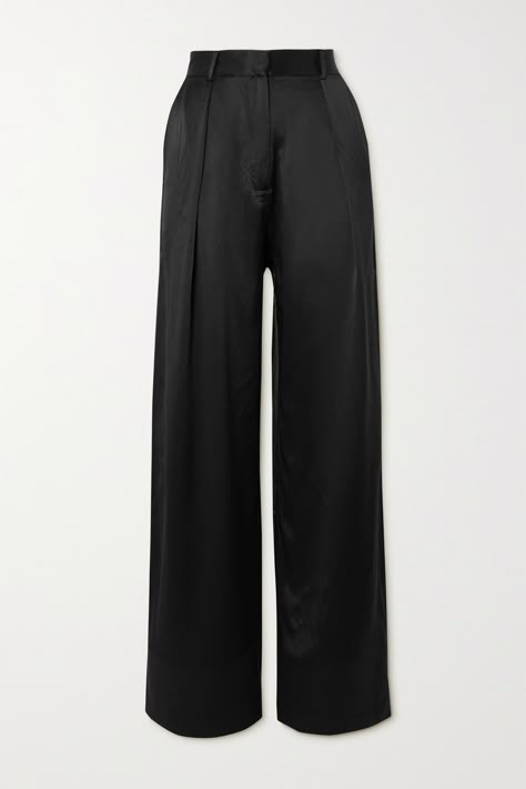 Michael Lo Sordo has nailed an immaculately draped silhouette with these 'Boy' pants. Cut from fluid silk-satin, they're designed to sit high on the waist and have wide hems. Pants Png, Satin Trousers, Smart Outfit, Satin Pants, Silk Pants, Black Boys, Shearling Jacket, Dress And Heels, Black Silk