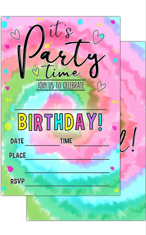 Tie Dye Birthday Party, Tie Dye Birthday, Preppy Party, 20th Birthday Party, Tie Dye Party, Birthday Activities, 10th Birthday Parties, Beautiful Invitations, Crafting Paper