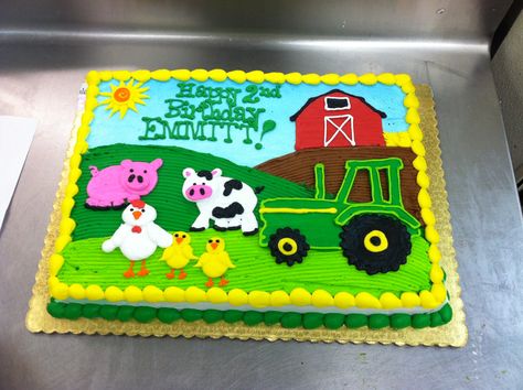 27 Farm Animals themed Birthday Sheet Cake Design | Birthday Party ... Birthday Cake Farm, Farm Birthday Cake, Farm First Birthday, Cake Farm, Old Mcdonald Had A Farm, Photo Farm, Mcdonalds Birthday Party, Farm Birthday Cakes, Barnyard Bash