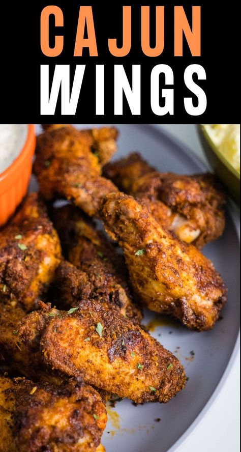 Cajun Wings Recipe Cajun Tailgate Recipes, Wingstop Cajun Wings Recipe, Oven Wings Crispy, Cajun Wings Recipe, Cajun Wings, Mardi Gras Dinner, Wing Ideas, Chicken Wing Seasoning, Deep Fried Chicken Wings