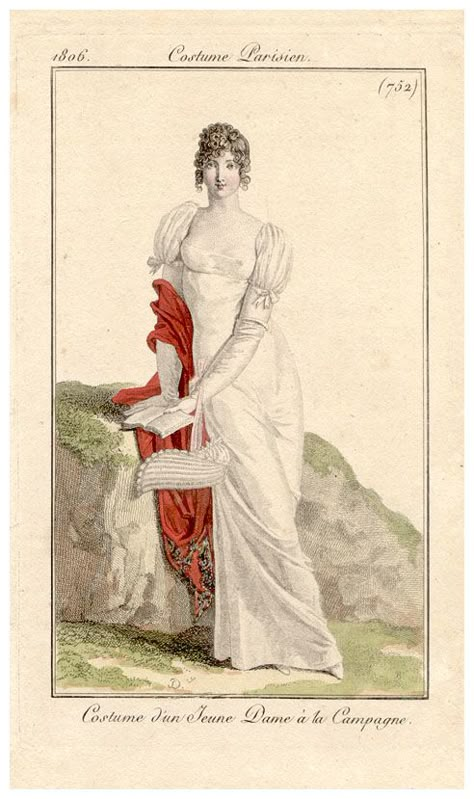 Always bring a shawl on a country walk. You can put it on the damp mossy stone and sit on it to read your book. Regency Fashion Plates, Empire Fashion, Regency Clothing, Walking Dress, Regency Gown, Regency Era Fashion, Red Shawl, 1800s Fashion, Regency Dress