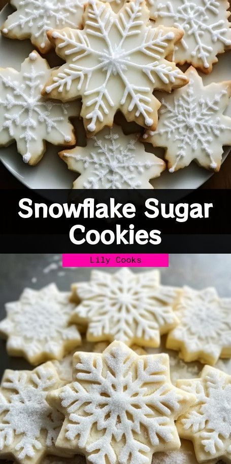 Snowflake Sugar Cookies - Prep Time: 20 minutes, Cook Time: 10 minutes, Total Time: 1 hour (including cooling and decorating), Yield: Approximately 36 cookies Snowflake Sugar Cookies Royal Icing, Winter Wonderland Treats, Snowflake Cookies Decorating, Beef And Guinness Pie, Snowflake Sugar Cookies, Snowflake Sugar, Christmas Sugar Cookies Decorated, Winter Baking, Yummy Sugar Cookies