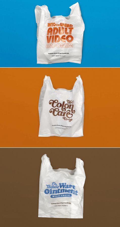 Vancouver Market Will Embarrass The F*** Out Of You If You Need A Plastic Bag | Dieline Plastic Bags Design, Plastic Bag Design Packaging, Plastic Packaging Design, Plastic Bag Design, Meat Icon, Clothing Branding Design, Storing Plastic Bags, Linen Dress Pattern, Corrugated Packaging