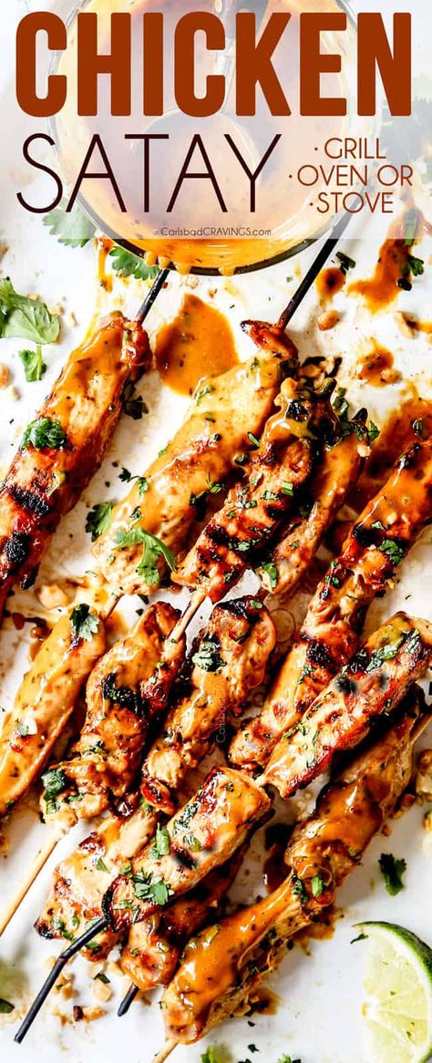 Chicken Satay With Peanut Sauce, Peanut Sauce Chicken, Peanut Satay Sauce, Thai Chicken Satay, Chicken Satay Skewers, Chicken Satay Recipe, Satay Recipe, Ensalada Caprese, Restaurant Appetizers