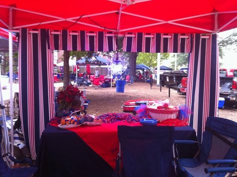 Ole Miss Ole Miss Tailgate, Tent Curtains, Ole Miss Tailgating, Wedding Rehearsal Dinner Decorations, Tailgate Decorations, Ole Miss Football, Tailgate Tent, Football Theme Party, Hotty Toddy