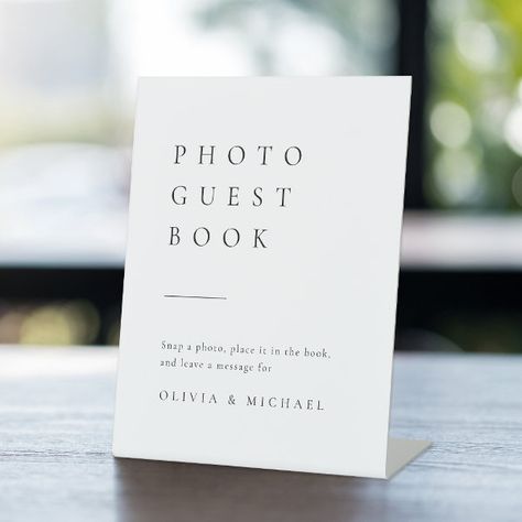 Simply Elegant Modern Wedding Photo Guest Book Pedestal Sign Wedding Photo Guest Book, Photo Guest Book Wedding, Elegant Modern Wedding, Black And White Minimalist, Wedding Guest Book Sign, Photo Guest Book, White Minimalist, Guest Book Sign, Free Birthday Invitation Templates