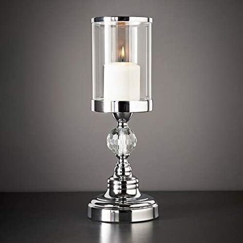 Biznest New Crystal Effect Chrome Candle Holder With Amazing Crystal Detailing On Stem : Amazon.co.uk: Home & Kitchen Chrome Candle, Chrome Candle Holders, Decorative Aggregates, Candle Arrangements, Silver Candle, Beautiful Candle, Diy Candle Holders, Grey Decor, Candle Tray