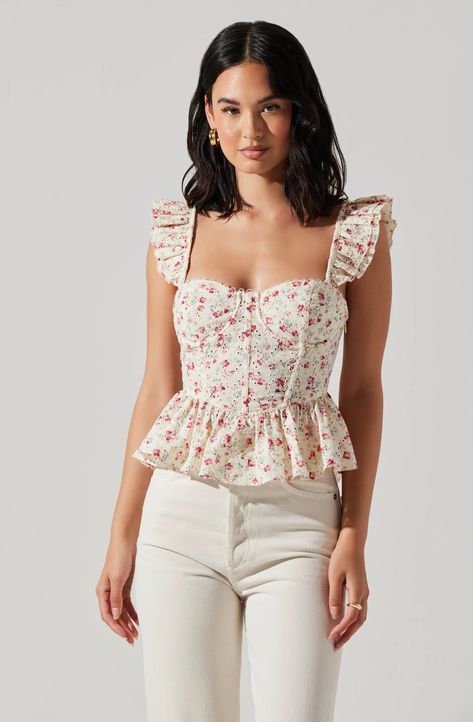 Baylin Floral Peplum Top – ASTR The Label Floral Bustier Top, Corset Peplum Top, Floral Tops For Women, Princesscore Cottagecore, Rustic Fashion, Corset Tops, Peplum Tops, Floral Peplum Top, Floral Corset