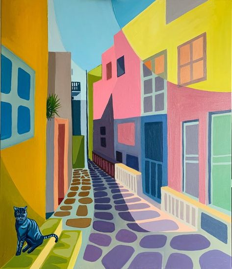 Original Oil Painting Colourful Mykonos Street in Greece | Etsy UK Painting Colourful, Greece Painting, Mykonos Town, Building Painting, Street Painting, Canvas Painting Designs, Mykonos Greece, Art Inspiration Painting, Colorful Paintings