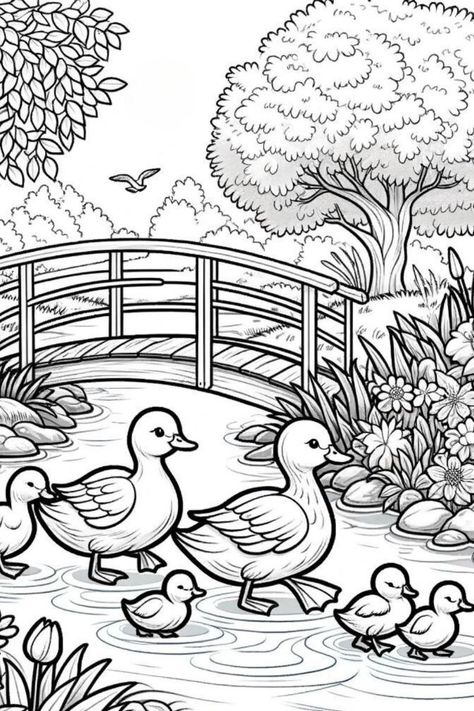 Spring Coloring Pages Duck Colouring, Colouring Pages Simple, Colouring In, Duck Coloring Pages, Colour In, Coloring Pages Animals, Garden Coloring, Garden Coloring Pages, Mario Coloring Pages