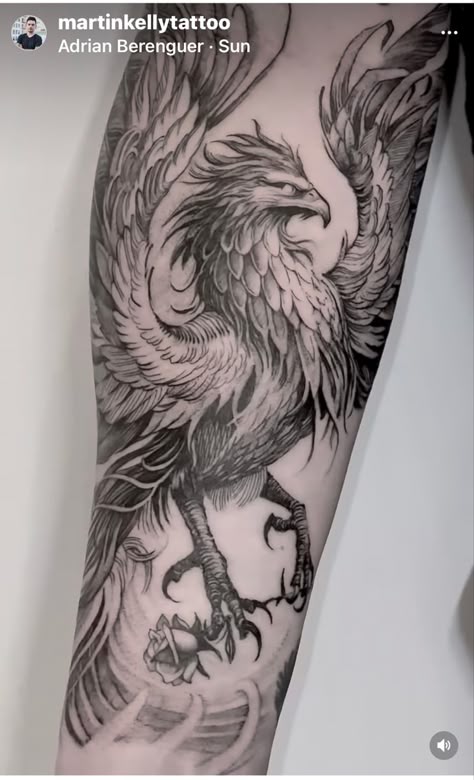 Phoenix Tattoo Black And Grey, Phoenix Bird Tattoos Men, Japanese Pheonix Tattoo, Black Phoenix Tattoo, Phoenix Tattoo Arm, Feniks Tattoo, Animal Print Tattoo, Flying Phoenix Tattoo, Phoenix Tattoo Men