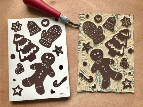 Christmas Bazar, Print Making Designs, Linoleum Printmaking, Linocut Design, Lino Cuts, Stamped Christmas Cards, Print Christmas Card, Linoleum Print, Linoleum Block Printing