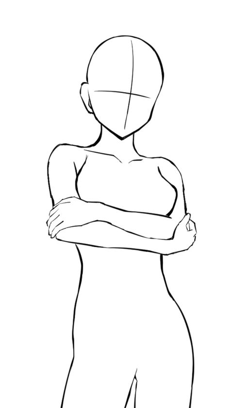 Character Base Poses Reference Female, Crush Base Drawing, Arm Crossed Drawing, Woman Arms Crossed Drawing Reference, Girl Drawing Body Base, Human Drawing Base Female, Drawing Templates Female, Template Drawing Character, Body Template Drawing Pose Reference