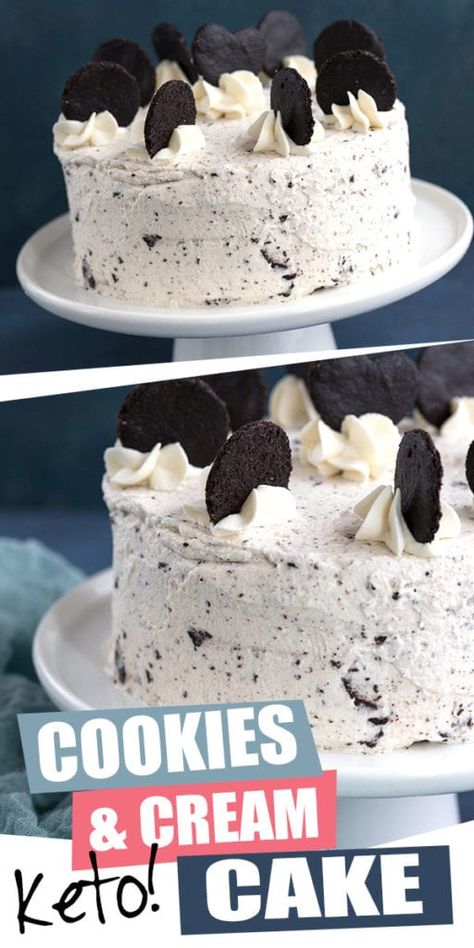 The ultimate keto birthday cake! This delicious and rich Cookies and Cream Layer Cake is completely low carb, grain-free, and sugar-free. And there are instructions for nut-free too. It's rich and filling, and makes the most stunning keto cake recipe for any celebration. #cookiesandcream #layercake #ketodesserts #ketobaking Ruled Me Keto Recipes, Monkfruit Dessert Recipes, Keto Cookies And Cream, Keto Birthday, Keto Birthday Cake, Cookies And Cream Frosting, Cookies And Cream Cake, Desserts Keto, Postre Keto