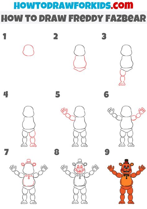 how to draw freddy fazbear step by step How To Draw Five Nights At Freddys Step By Step, Freddy Fazbear Drawing Easy, Fnaf How To Draw, Five Nights At Freddy’s Drawings, How To Draw Fnaf Characters Step By Step, How To Draw Freddy Fazbear, How To Draw Fnaf Animatronics, Fnaf Easy Drawings, Easy Fnaf Drawings