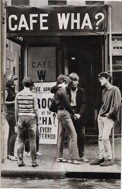 Cafe Wha?, MacDougal Street, Greenwich Village, NY, 1960s. Beat Generation, Color Composition, Greenwich Village, Vintage New York, Dubstep, White Photo, Art Beautiful, A Sign, Vintage Photography