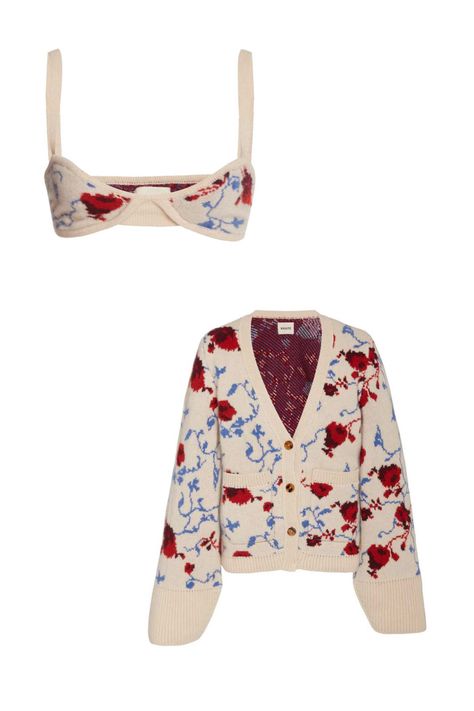 sweater: https://www.modaoperandi.com/women/p/khaite/scarlet-jacquard-knit-cardigan/464206 bra: https://www.modaoperandi.com/women/p/khaite/eda-jacquard-bra-top/464205 Pieces Of Clothing, Kawaii Clothes, Colourful Outfits, Kpop Outfits, Casual Style Outfits, Lookbook Outfits, Looks Vintage, Cute Fashion, Passion For Fashion