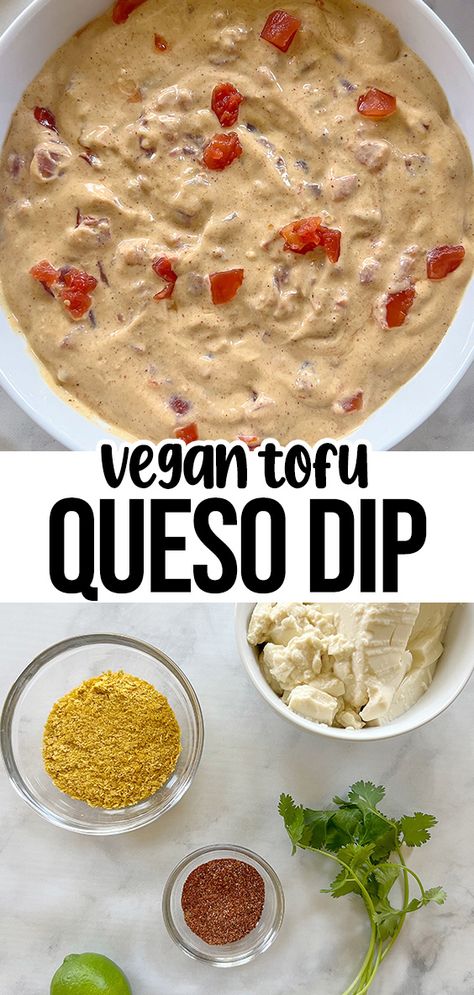 This homemade vegan tofu queso recipe comes together with 4 simple ingredients for a healthy high protein snack. It’s creamy, cheesy, and delicious. You’ll love this vegan cheese sauce served as a dip, drizzled over tacos, or poured over chips for nachos. My vegan queso doubles as a dip or sauce with silken tofu, nutritional yeast, taco seasoning, and lime juice. No vegetables, no nuts, and no oil. Tofu Chips, Tofu Dip, High Protein Sauce, Tofu Cheese Sauce, Tofu Dip Recipes, Silken Tofu Sauce Recipes, Vegan Cheese Recipe, Silken Tofu Sauce, Tofu Queso