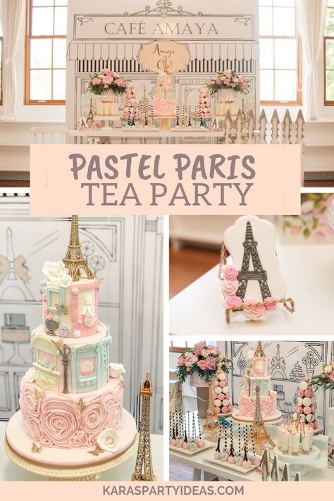 Kara's Party Ideas Pastel Paris Tea Party | Kara's Party Ideas Paris Tea Party Birthday, Paris Bday Party Ideas, Paris Themed Tea Party, Paris 1st Birthday Party, Laduree Theme Party, Paris Birthday Party Ideas Decoration, Paris Birthday Party Ideas For Kids, Springtime In Paris Theme Party, Paris First Birthday Party