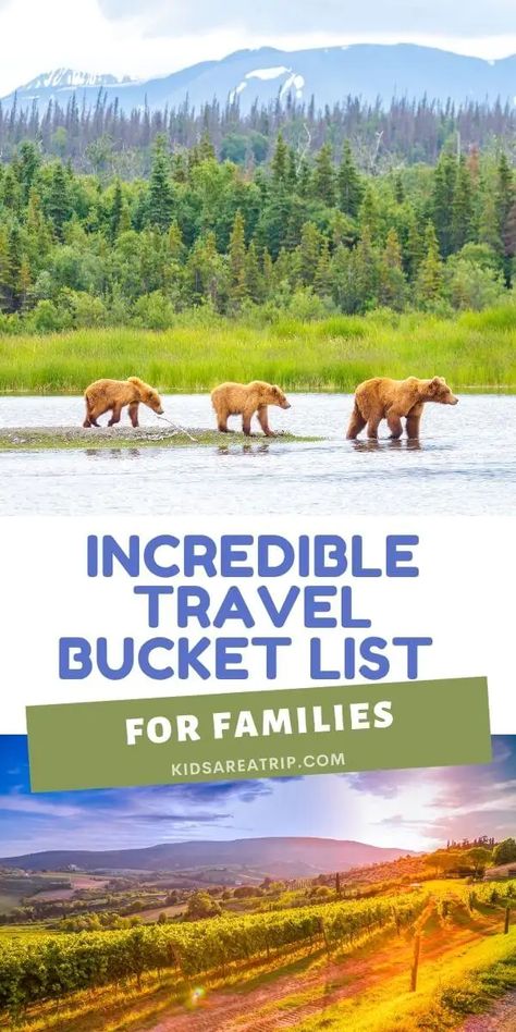 Every family should have a travel bucket list. It will look different for everyone, but having aspirational adventures is good for the soul. We've asked fellow travelers to share their bucket list for families. We love the variety of travel ideas for families that are sure to help plan your next trip! - Kids Are A Trip |travel bucket list ideas| travel buck list| travel bucket list destinations | family bucket list Family Travel Bucket List, Family Bucket List Ideas, Bucket List Ideas Travel, Family Trip Ideas, Bucket List For Families, Usa Vacation Destinations, Travel Bucket List Ideas, Family Vacation Quotes, Family Bucket List