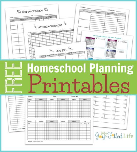 Free Homeschool Planning Printables - includes weekly, monthly, & yearly calendars; course of study sheet; curriculum price comparison sheet; attendance record; grade record; and reading log. Homeschool Daily Schedule Template, Homeschool Planning Printables, Homeschool Daily Schedule, Planning Pages, Homeschool Education, Curriculum Planning, School Plan, Homeschool Schedule, Homeschool Learning