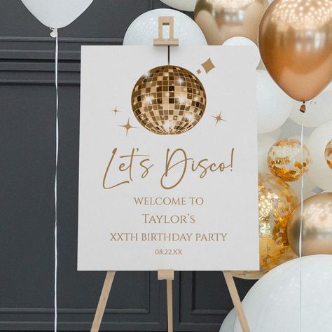 Nye Party Decorations, Disco Bride, Disco Birthday, Disco Birthday Party, Disco Wedding, Ball Birthday Parties, Baby Birthday Decorations, Disco Theme, Party Welcome Sign