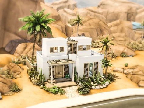 Modern Oasis House, Dessert Modern House, Bloxburg Desert House, Desert Home Sims 4, Sims4 Oasis Springs House, Sims 4 Desert House, Oasis Springs House, Desert Modern House, Newlyweds Home