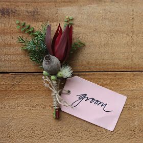 Swallows Nest Farm: Rustic Farm Wedding in North West Tasmania Natural Wedding Flowers, Dog Hair Bow, Rustic Farm Wedding, Button Holes Wedding, Australian Native Flowers, Fall Wedding Bouquets, Boutonniere Wedding, Button Holes, Clemson Tigers